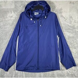 VINTAGE Adidas Windbreaker Jacket Full Zip Hooded Blue Stripe Men's Size‎ S Y2K